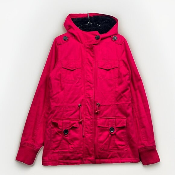 Y2K FOX Riders Company Pink Canvas Jacket Sherpa Fleece Wom L Racing Pockets - Picture 1 of 14